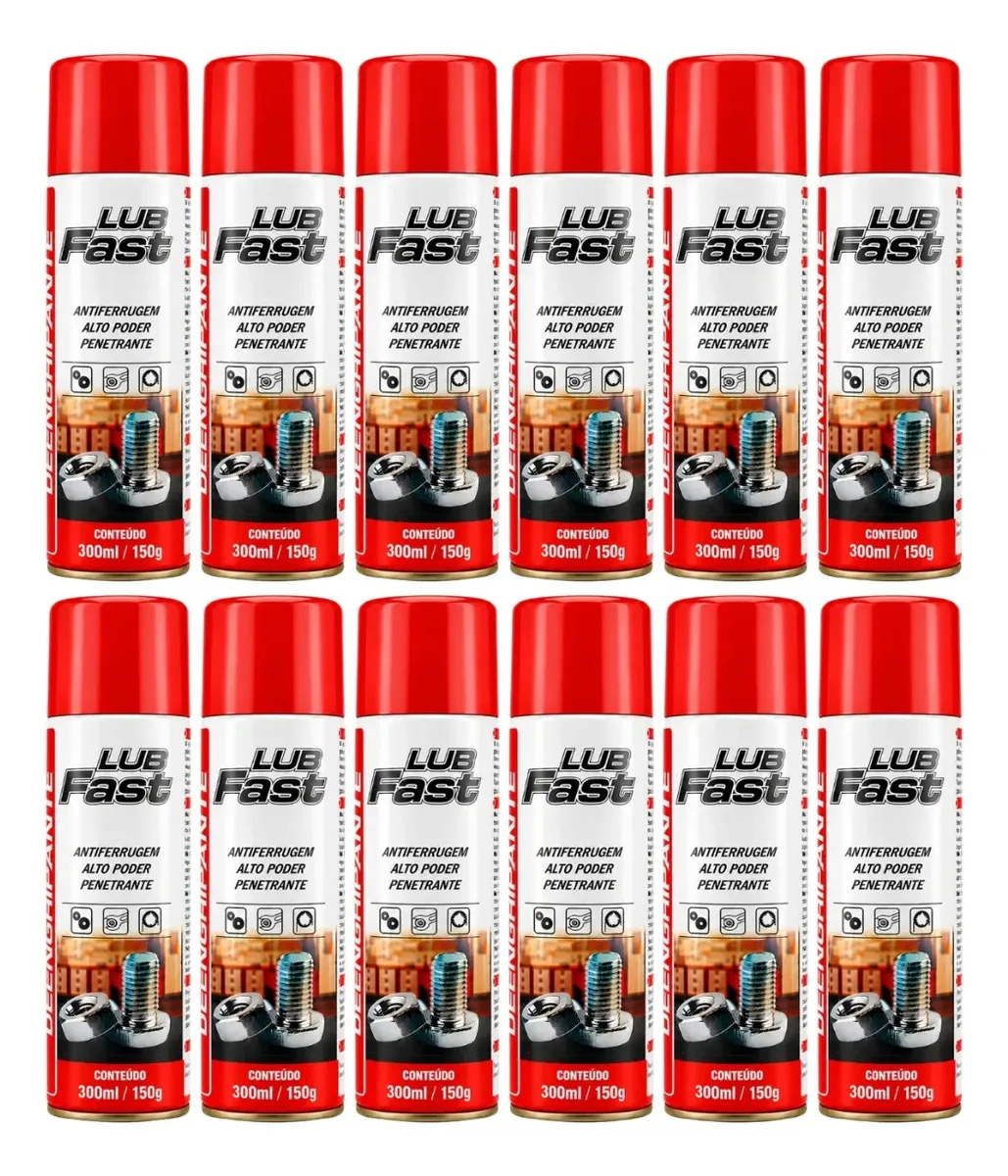 Kit 12 Spray Desengripante Lubfast 300ml Lubrificante Multiuso