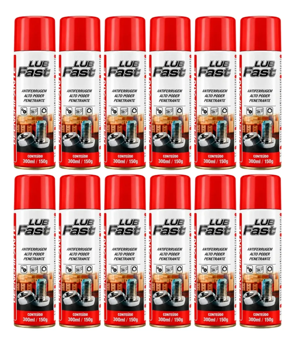 Kit 12 Spray Desengripante Lubfast 300ml Lubrificante Multiuso