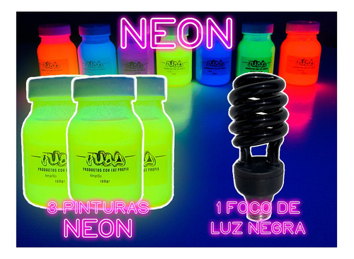 Pintura Neon Fuba 100gr 3pzas + 1 Foco De Luz Negra