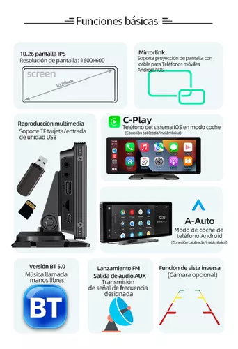 Inalámbrico Apple Carplay Android Auto, Pantalla 7 Pulgadas Monitor HD IPS  Táctil Portátil Radio Coche Bluetooth Manos Libres Mirror Link, Cámara  USB/AUX/TF/EQ, Pantalla Carplay Coche Sin Instalación : :  Electrónica