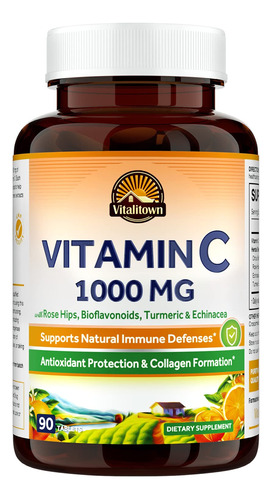 Vitalitown Complejo De Vitamina C 1000 Mg Con Rosa Mosqueta,