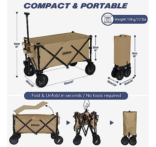 Carrito De Jardín Plegable Chihee Con Ruedas Giratorias Con