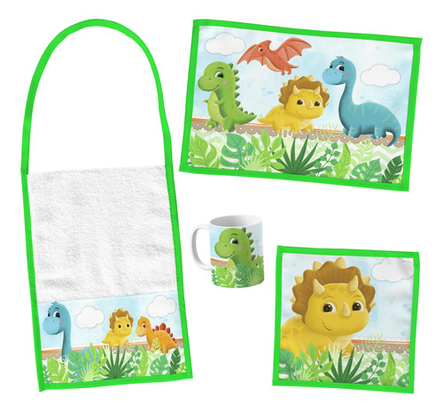 Set De Jardin Dinosaurios Jurassic Taza Mantel Servilleta+