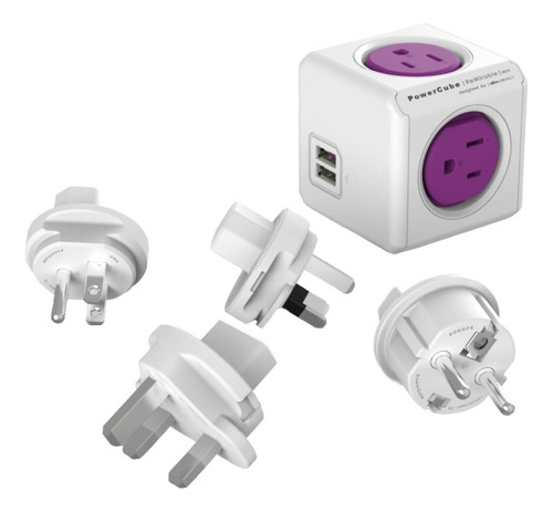 Multitoma Powecube 4 Entradas 2 Puertos Usb + 4 Adaptadores Color Purpura 125v