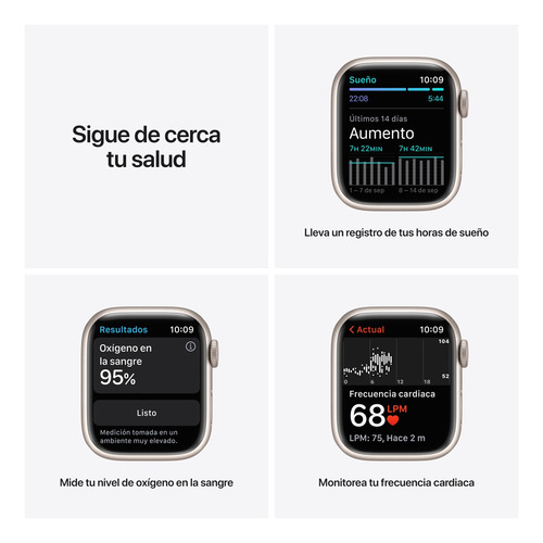 Apple Watch Series 7 (GPS, 41mm) - Caja de aluminio color blanco estelar - Correa deportiva blanco estelar