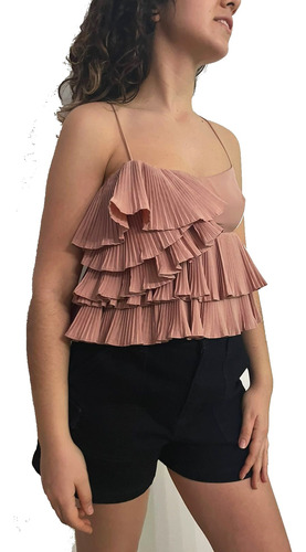 Top De Tiras Volados Rosa Viejo Zara Con Botones Talle Xs