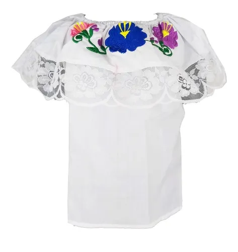 Blusa Campesina Con Flores Bordadas Ni a Septiembre Adelita