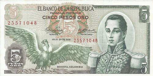 Colombia 5 Pesos Oro 20 Julio 1968