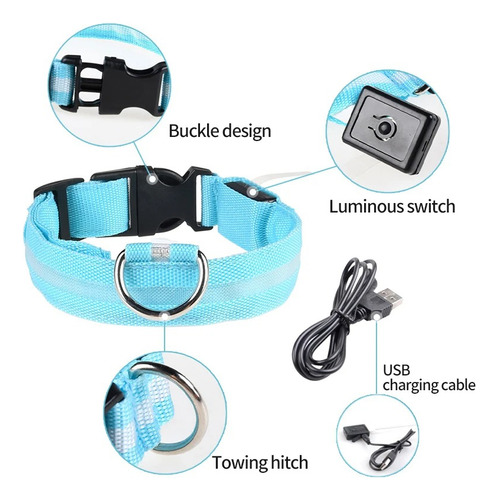 Collar Para Perro/gato Con Luz Led Luminoso Ajustable