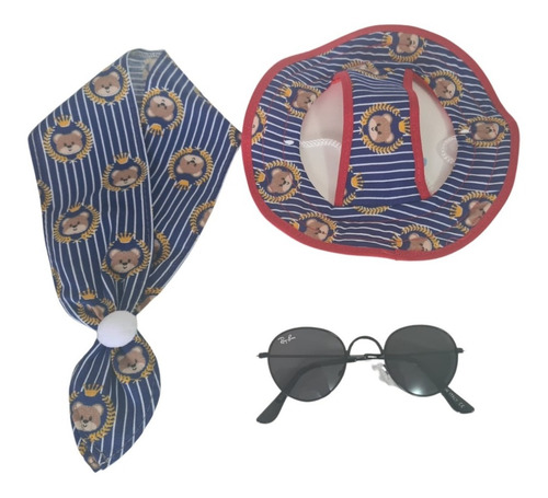 Imagem 4 de 4 de Chapéu De Praia Para Cães Verão + Óculos + Lenço Moda Praia