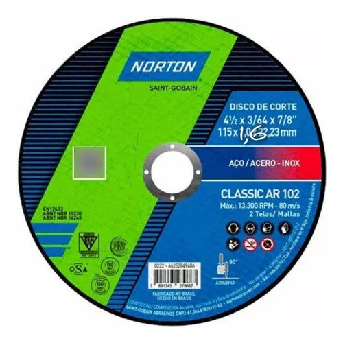 Disco De Corte Classic Norton 115 X 1.6 X25 Unidades