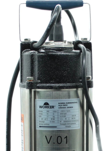 Imagem 3 de 5 de Bomba Submersa Limpa Fossa Aço Inox 1.0hp 110v Worker + Nf