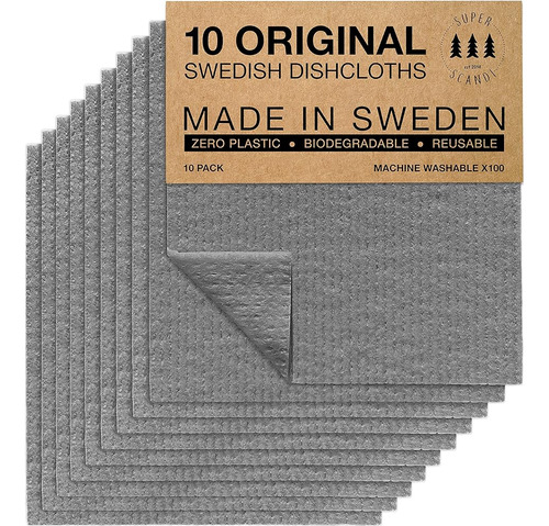 Superscandi Paños De Cocina Suecos Para Cocina Gris 10 Pack 