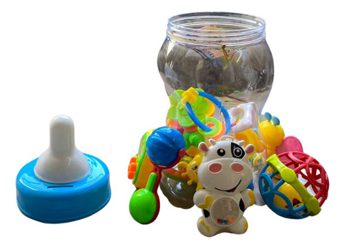 Sonajeros X12 En Mamadera Gigante Para Bebes Niños Niñas Color Azul Diseño Sonajero
