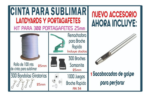 Kit Para Elaboración De 300 Lanyards De 25 Mm C/ Remachadora