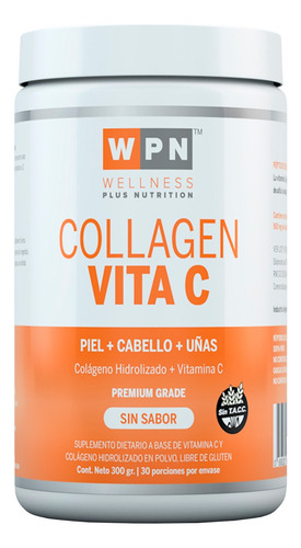 Wpn Wellness X2 Collagen Vitamina C Colágeno Sin Sabor 300gr