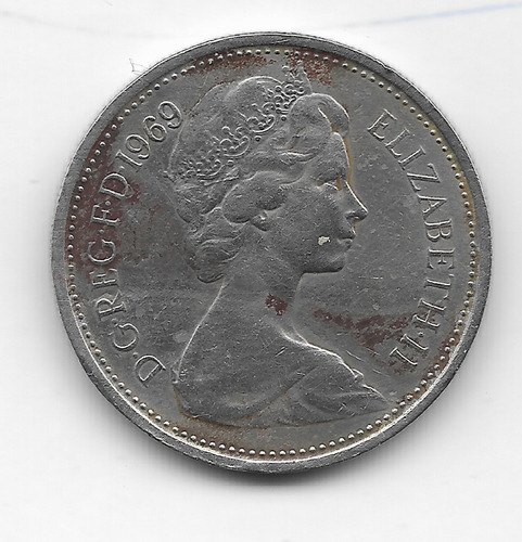 !!! Moneda Gran Bretaña 5 New Pence 1969 Imperdible !!!