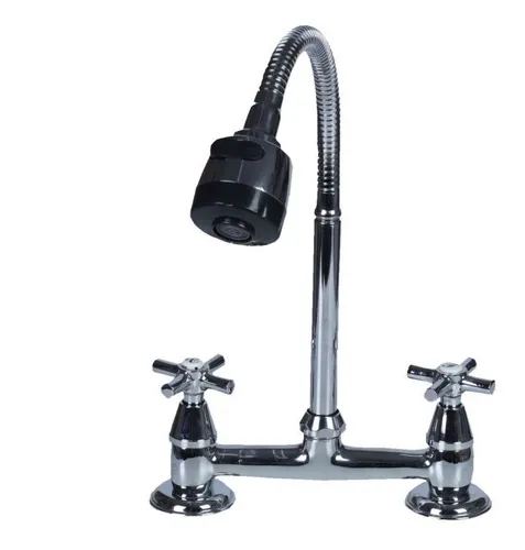 Griferia Doble Comando Cruz Mesada Cocina Flexible Duchador