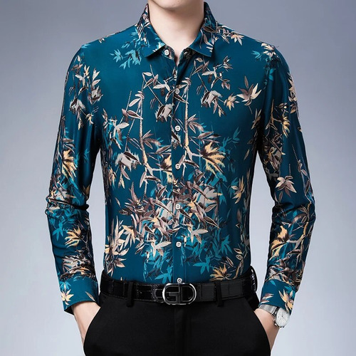 Camisa De Hombre Con Estampado Floral, Ropa De Calle Casual