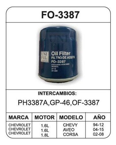 Filtro De Aceite Unifl Buick Skylark 6cil 3.8lts 1977-1979