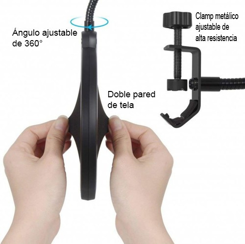 Imagen 3 de 10 de Filtro Antipop Pf08 Brazo Flexible Para Mic Condenser Full