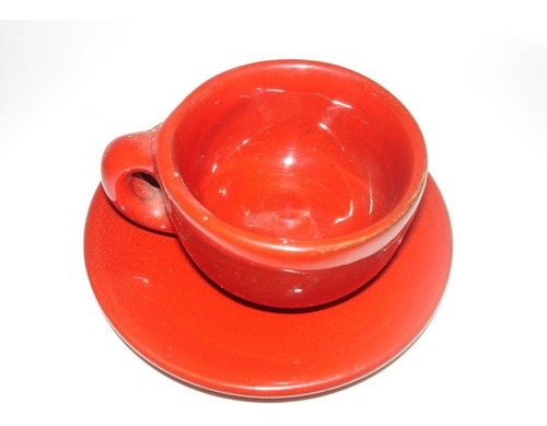 Taza Y Plato Para Tomar Cafe De Gres Color Rojo Buen Estado