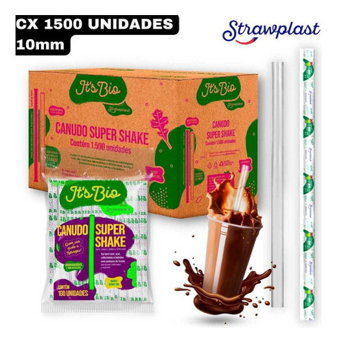 Canudo Plástico Grosso 10mm Milkshake Strawplat Cx 1500 Und