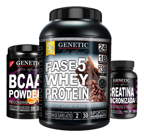 Crecimiento Muscular Creatina Proteína Aminos Bcaa Genetic