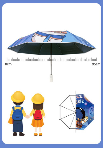 Paraguas Infantil Cierre Automático Tricapa Uv Reflectivo Azul Stars