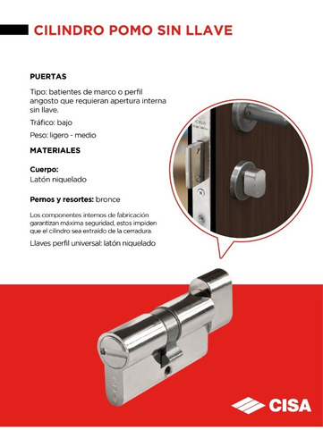 Imagen 2 de 4 de Cilindro Para Puertas Pomo Universal 60mm Cisa