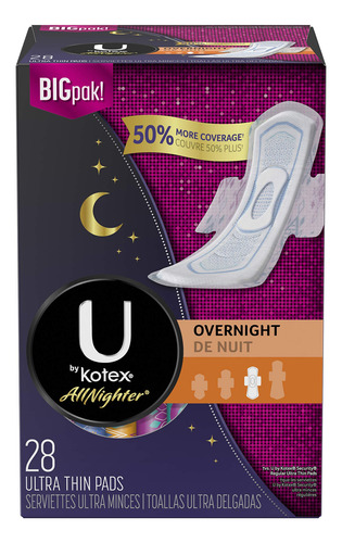 U By Kotex Allnighter Ultra Thin Overnight Pads With Wings,