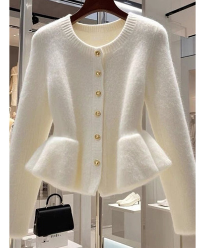 Elegante Cárdigan De Punto Con Ribete De Encaje Para Mujer,