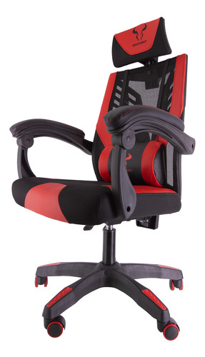 Imagen 3 de 8 de Silla de escritorio Riotoro M3 gamer ergonómica negra y roja con tapizado de mesh y cuero sintético
