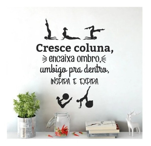 Adhesivo decorativo de pared con frases de pilates con forma de columna en crecimiento, color negro