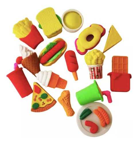 Juego 36 Goma Borrador Diseño Postre Comida Escolares Niños Color