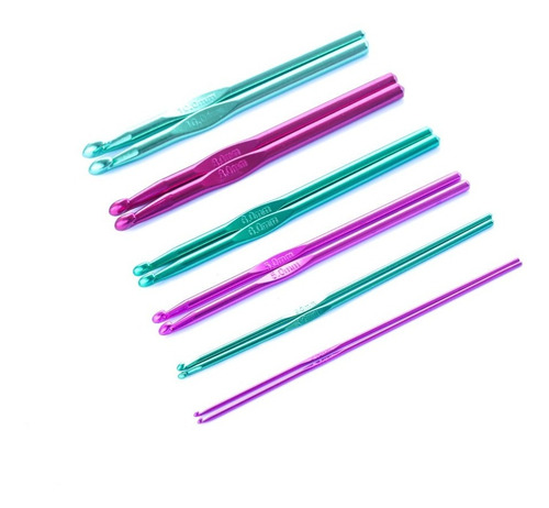 Imagen 1 de 1 de Set De 6 Pares De Agujas Crochet Aluminio De 2mm A 10mm