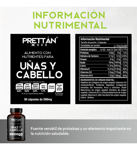 Suplemento Con Nutrientes Para Uñas Y Cabello 500mg Prettan