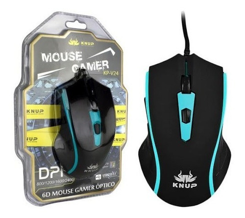 Mouse Gamer 2400 Dpi 6 Botões , Azul Knup