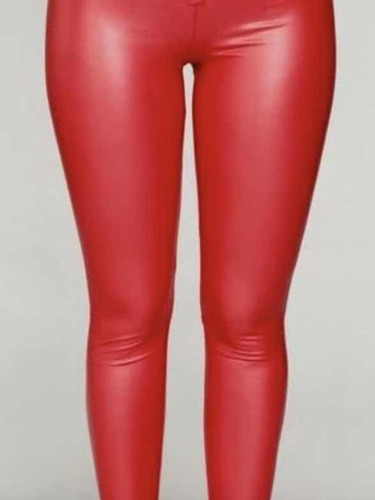 Leggins Calza Pantalón Rojo Engomado Chupin Tiro Alto Moda