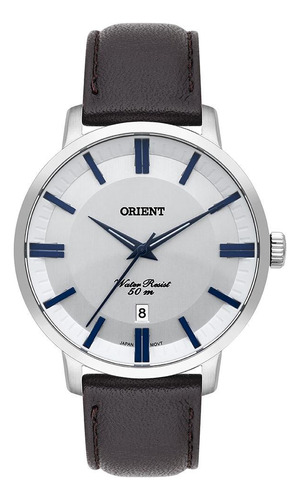 Relógio Orient Masculino Couro Mbsc1038 S1nx Prata 42mm