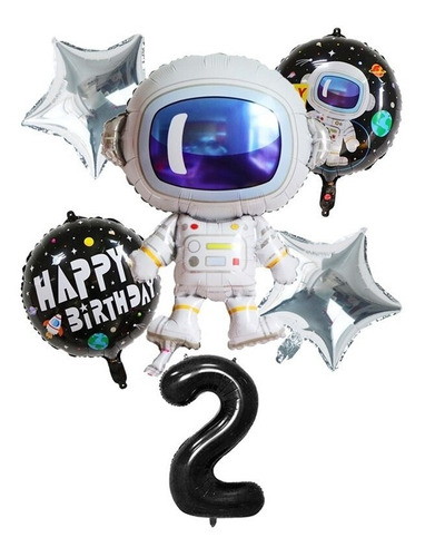 Combo Globos Fiesta Astronauta (6 Piezas). Cumpleaños.