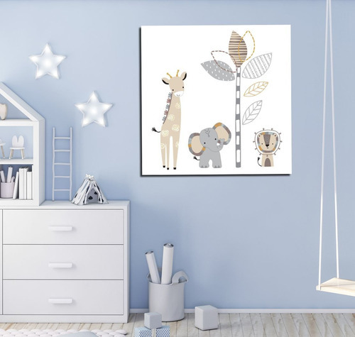 Vinilo Decorativo 45x45cm Infantil Animales Beige Gris M6