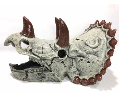 Enfeite Aquário Cabeça Crânio Dinossauro Triceratops Gde - N