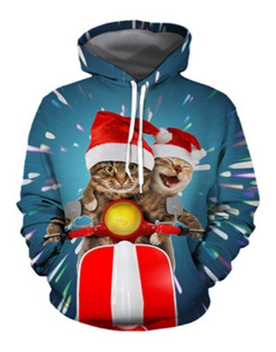 Sudadera Suelta Digital Anime Patrón Gato Montar Moto