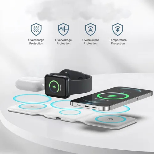 Carregador Triplo USB sem Fio 3 em 1 Dobrável para Dispositivos Cor Branco