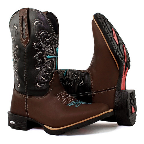 Bota Texana Feminina Bico Quadrado Butina Rodeio Barretos