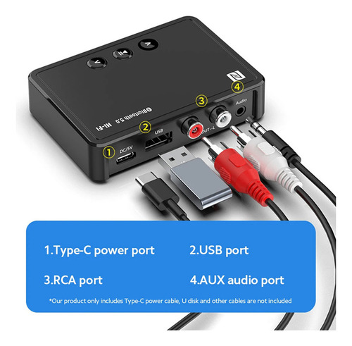 Receptor De Audio Estéreo Nfc Bt V5.0 Con Puerto Usb/rca/aux