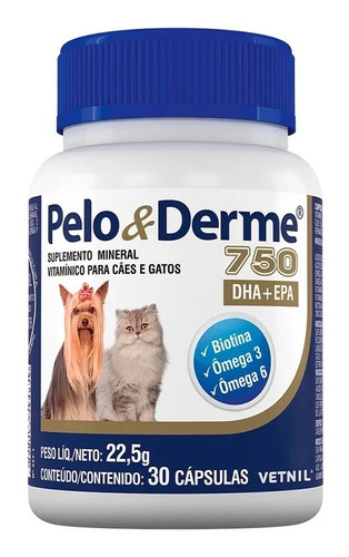 Suplemento Pelo & Derme 750 (45g/60 Capsulas) - Vetnil