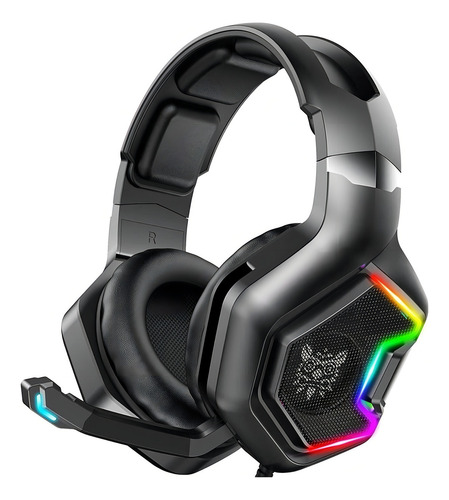 Fone de ouvido over-ear gamer Onikuma K10 Pro preto com luz LED