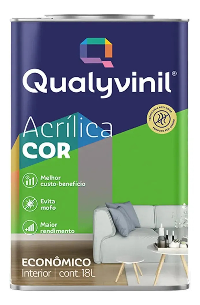 Tinta de acrílico econômica evita mofo Qualyvinil Tinta Acrílica com acabamento fosco de 18L - verde agua | lata 18 litros / fosco